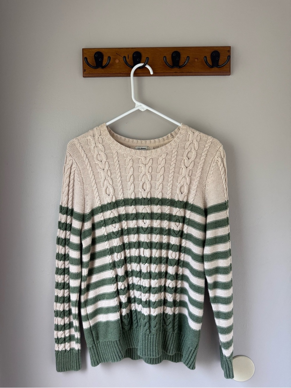 Cable Knit Striped Sweater in Cream and Green - Women